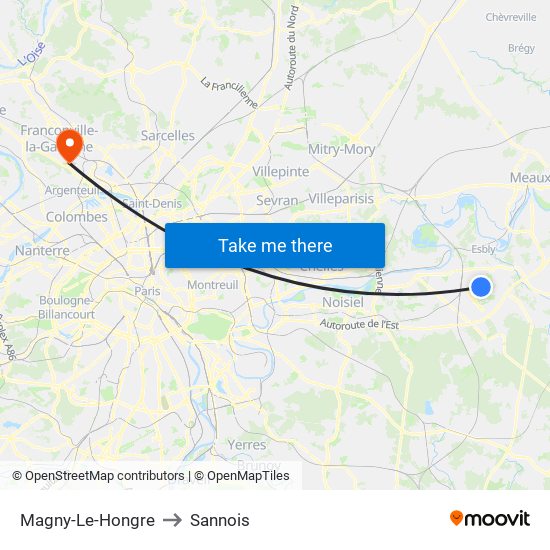 Magny-Le-Hongre to Sannois map