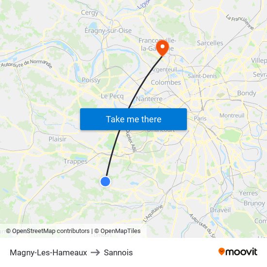 Magny-Les-Hameaux to Sannois map