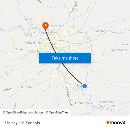Maincy to Sannois map
