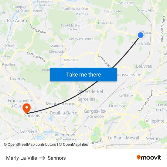 Marly-La-Ville to Sannois map