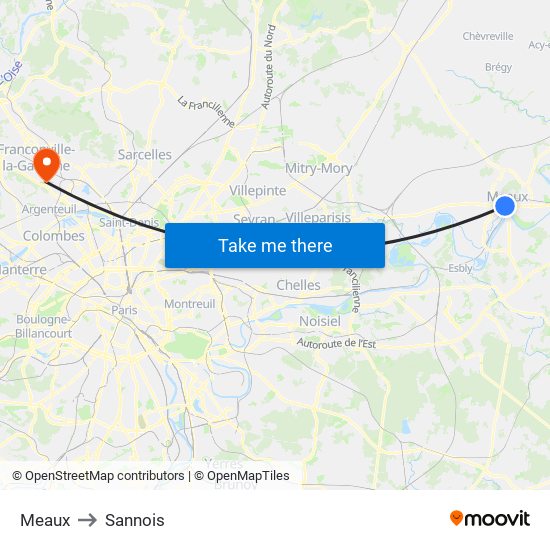 Meaux to Sannois map