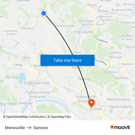 Menouville to Sannois map
