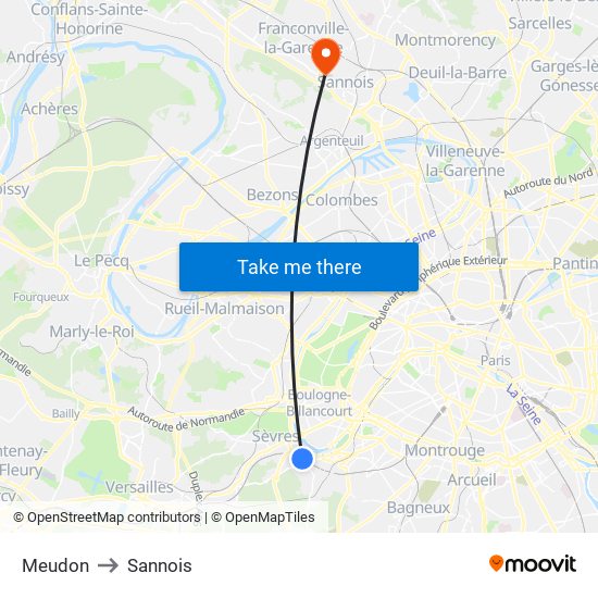 Meudon to Sannois map