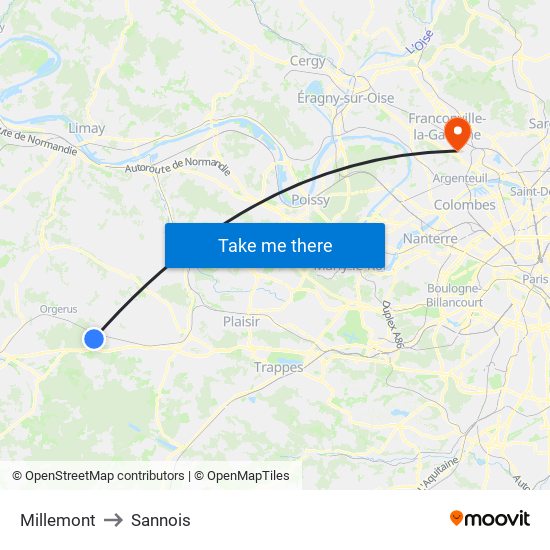 Millemont to Sannois map