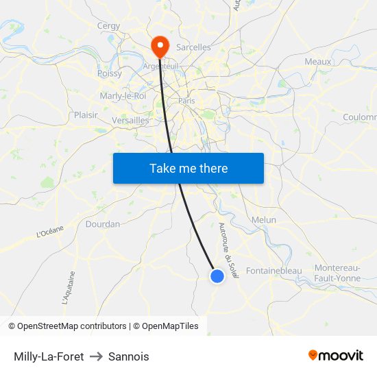 Milly-La-Foret to Sannois map