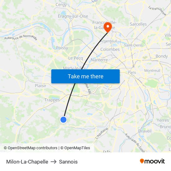 Milon-La-Chapelle to Sannois map