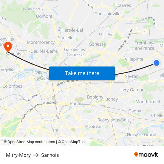 Mitry-Mory to Sannois map