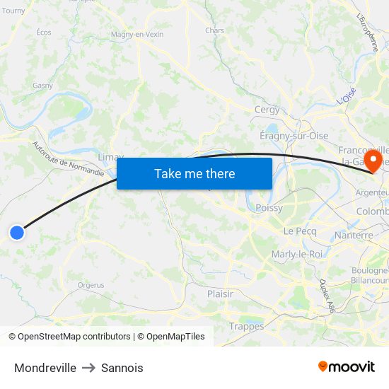 Mondreville to Sannois map