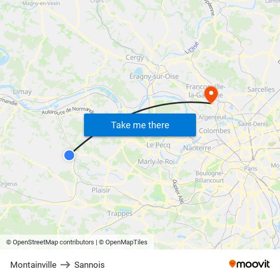 Montainville to Sannois map