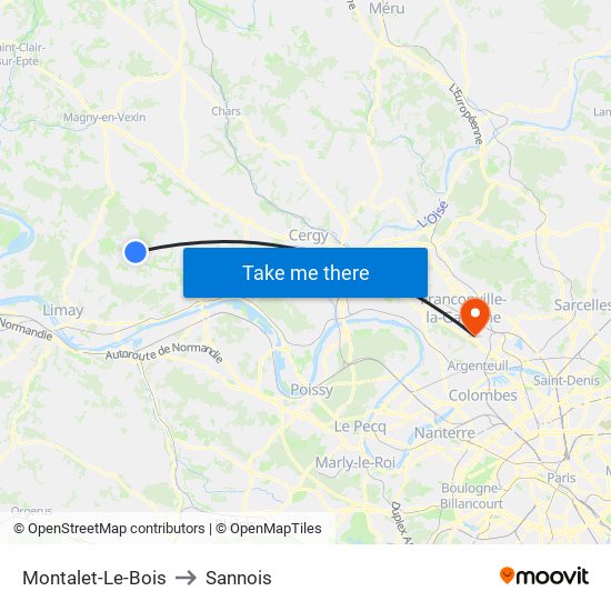 Montalet-Le-Bois to Sannois map