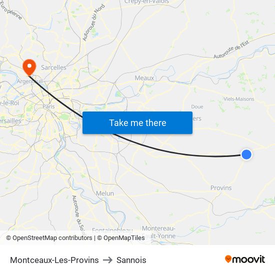 Montceaux-Les-Provins to Sannois map