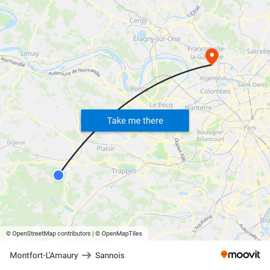 Montfort-L'Amaury to Sannois map