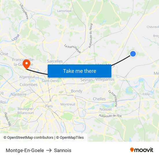 Montge-En-Goele to Sannois map