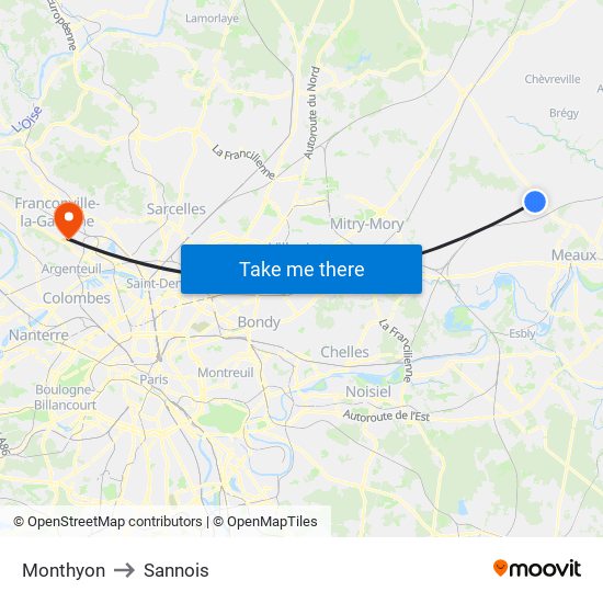 Monthyon to Sannois map