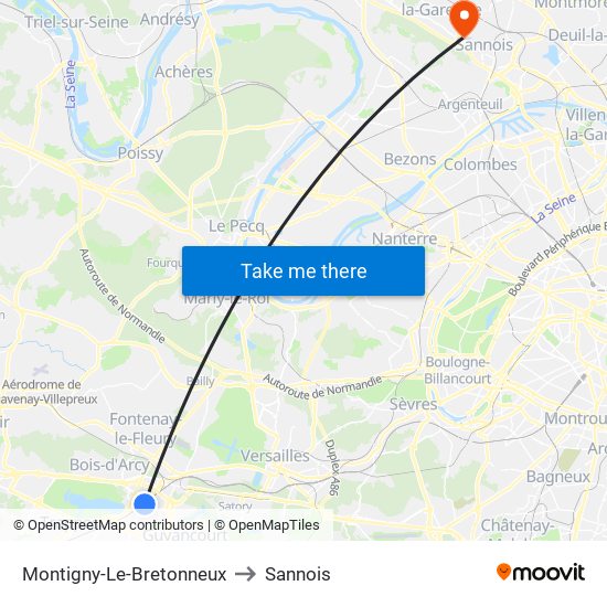 Montigny-Le-Bretonneux to Sannois map