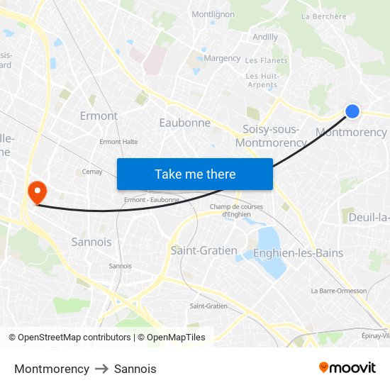 Montmorency to Sannois map