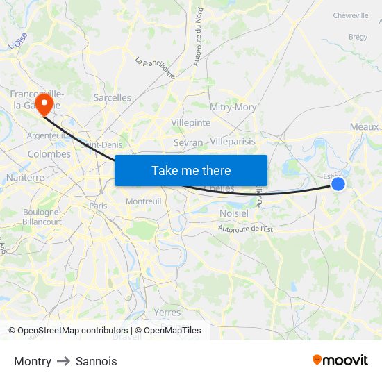 Montry to Sannois map