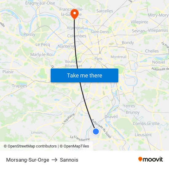 Morsang-Sur-Orge to Sannois map