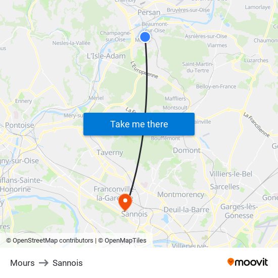 Mours to Sannois map