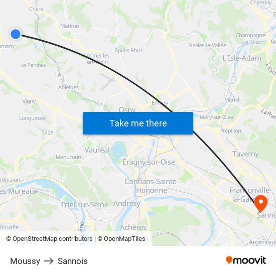 Moussy to Sannois map