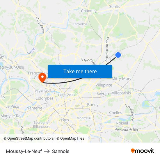 Moussy-Le-Neuf to Sannois map