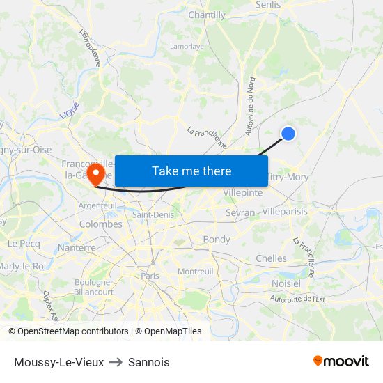 Moussy-Le-Vieux to Sannois map
