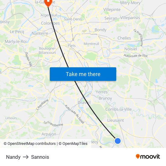 Nandy to Sannois map