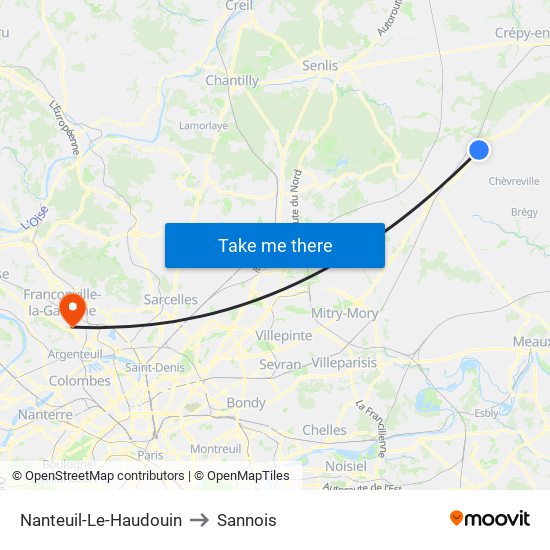Nanteuil-Le-Haudouin to Sannois map