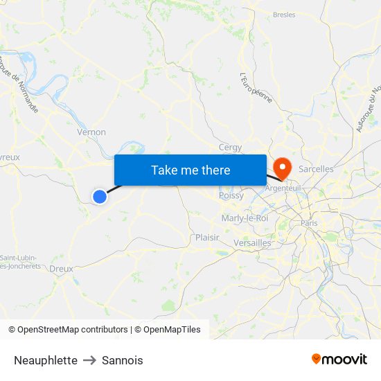 Neauphlette to Sannois map