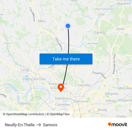 Neuilly-En-Thelle to Sannois map