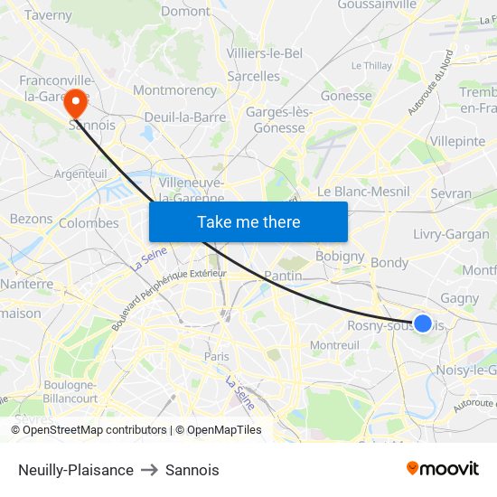 Neuilly-Plaisance to Sannois map