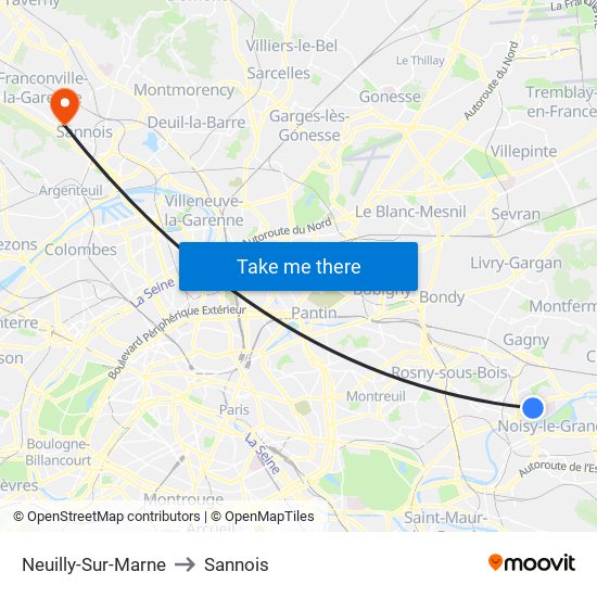 Neuilly-Sur-Marne to Sannois map