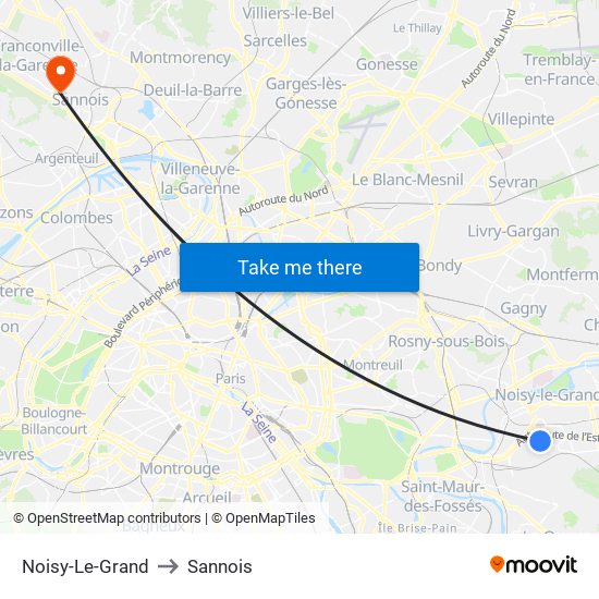 Noisy-Le-Grand to Sannois map