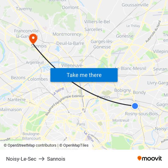 Noisy-Le-Sec to Sannois map