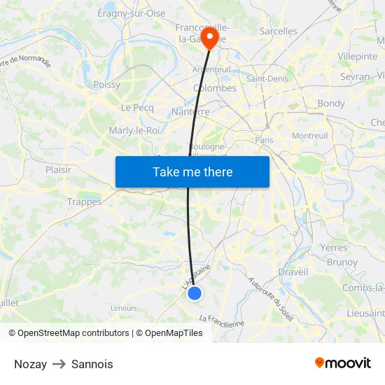 Nozay to Sannois map