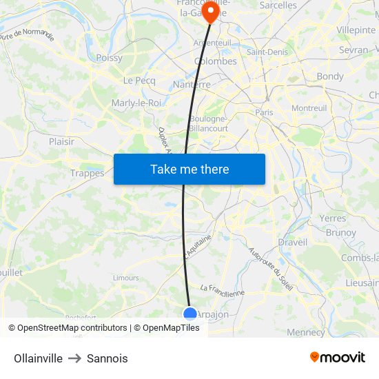 Ollainville to Sannois map