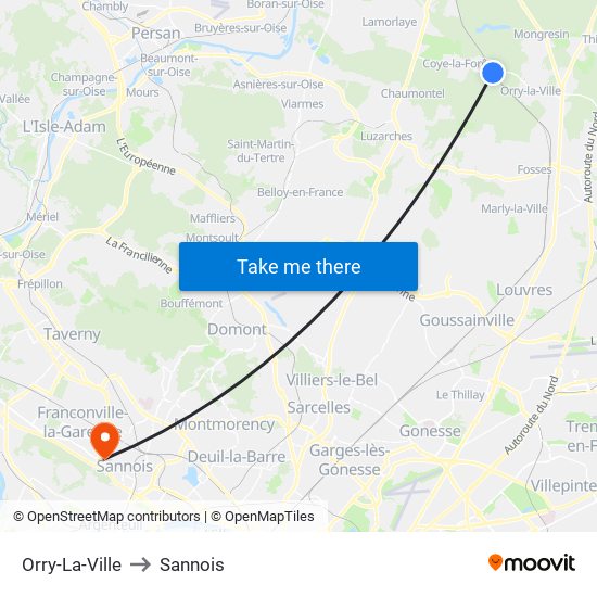 Orry-La-Ville to Sannois map