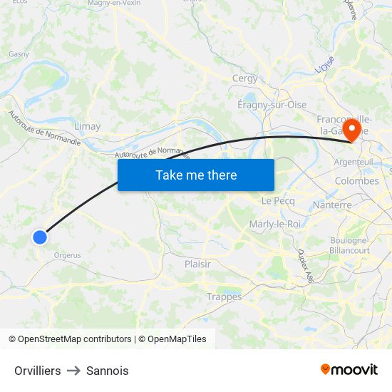 Orvilliers to Sannois map