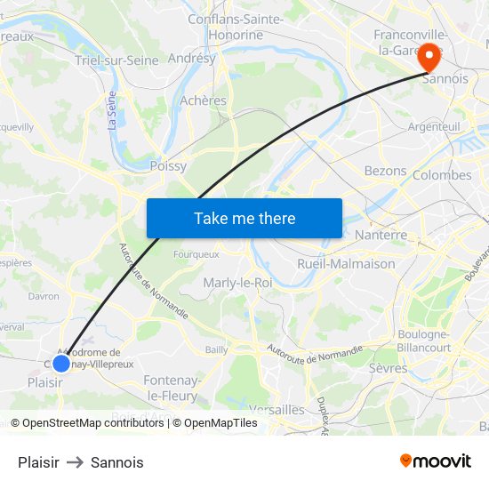 Plaisir to Sannois map