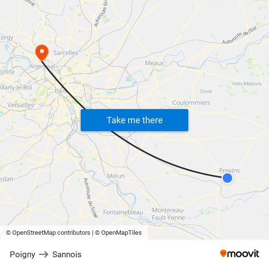 Poigny to Sannois map