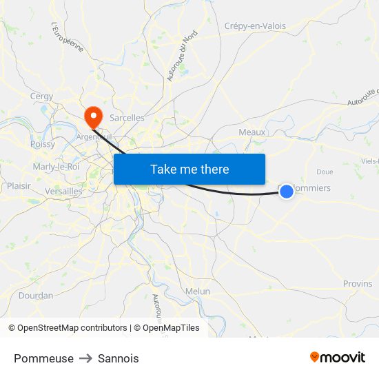 Pommeuse to Sannois map