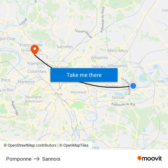 Pomponne to Sannois map