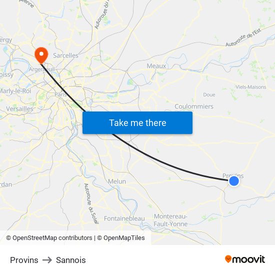 Provins to Sannois map