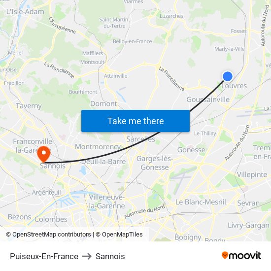 Puiseux-En-France to Sannois map