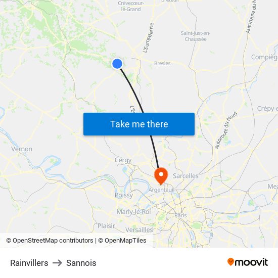 Rainvillers to Sannois map