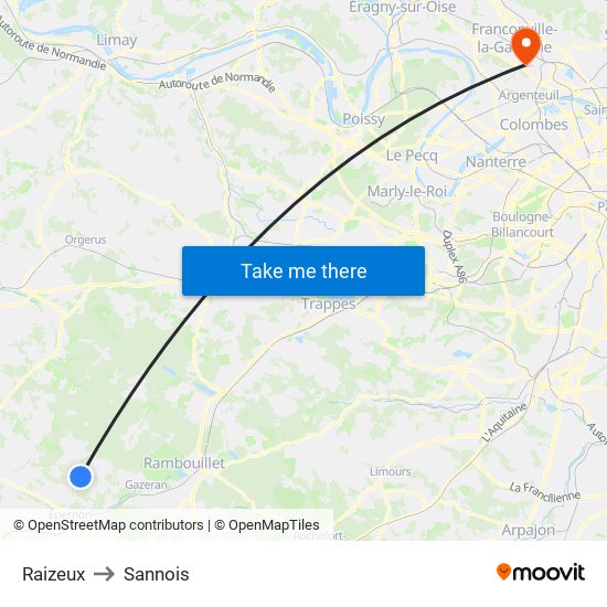 Raizeux to Sannois map