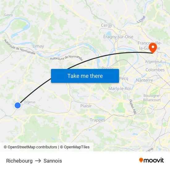 Richebourg to Sannois map