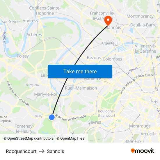 Rocquencourt to Sannois map