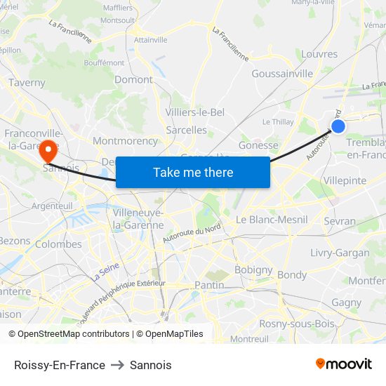 Roissy-En-France to Sannois map