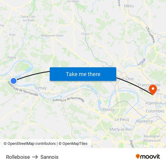 Rolleboise to Sannois map